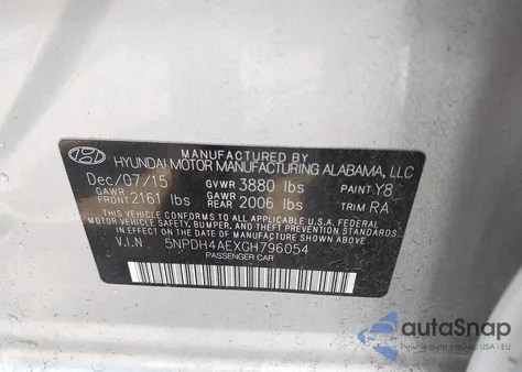 2016 Hyundai Elantra Se z USA, uszkodzony, nr VIN 5NPDH4AEXGH796054